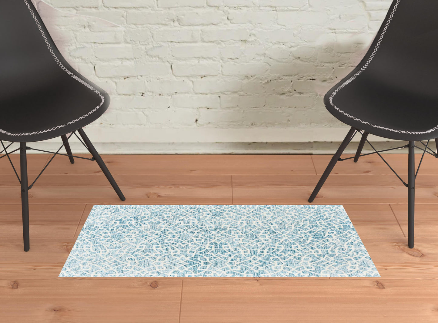 5' X 8' Blue And Ivory Wool Geometric Tufted Handmade Stain Resistant Area Rug
