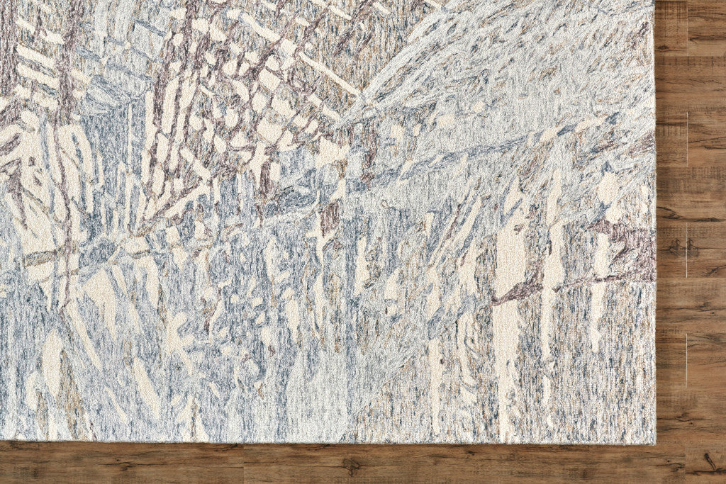 5' X 8' Blue Ivory And Taupe Wool Abstract Tufted Handmade Stain Resistant Area Rug