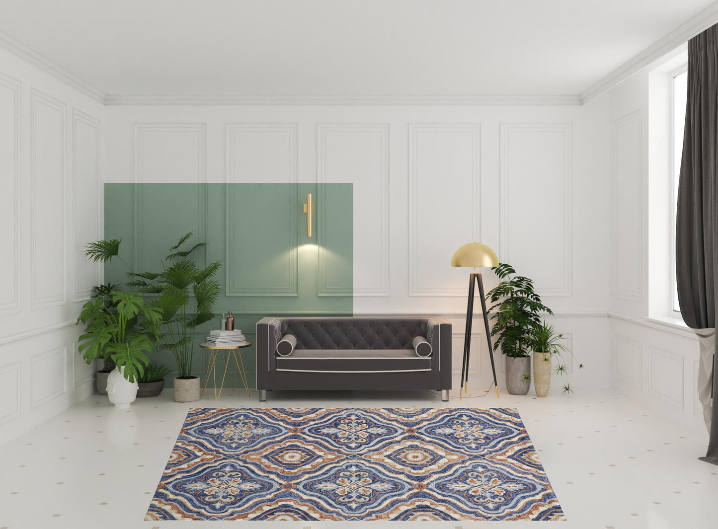 5' X 8' Blue Orange And Ivory Wool Geometric Tufted Handmade Stain Resistant Area Rug