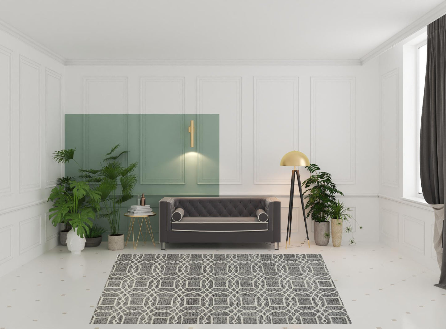 5' X 8' Black Gray And Ivory Wool Geometric Tufted Handmade Stain Resistant Area Rug