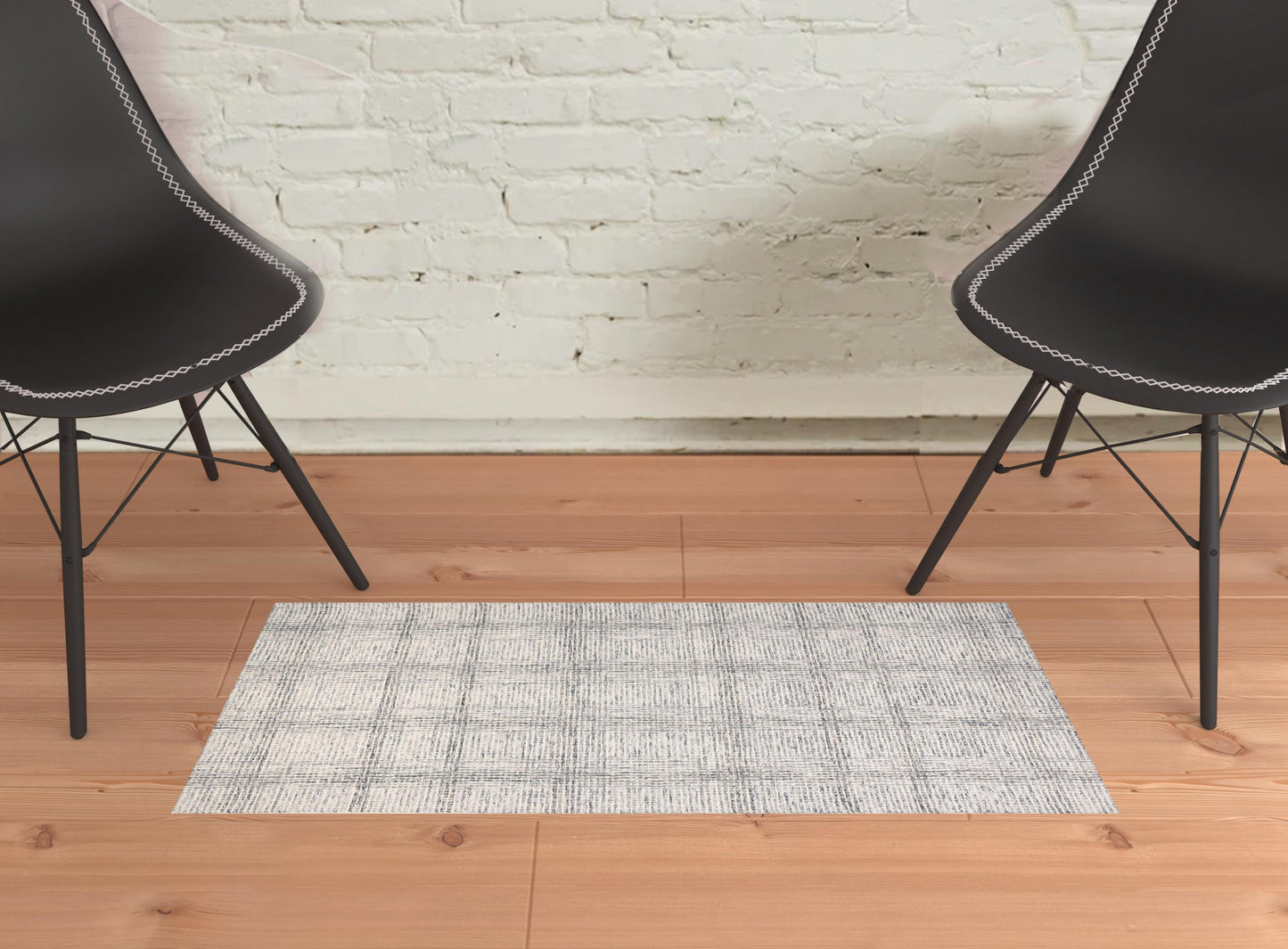 5' X 8' Ivory And Gray Wool Plaid Tufted Handmade Stain Resistant Area Rug