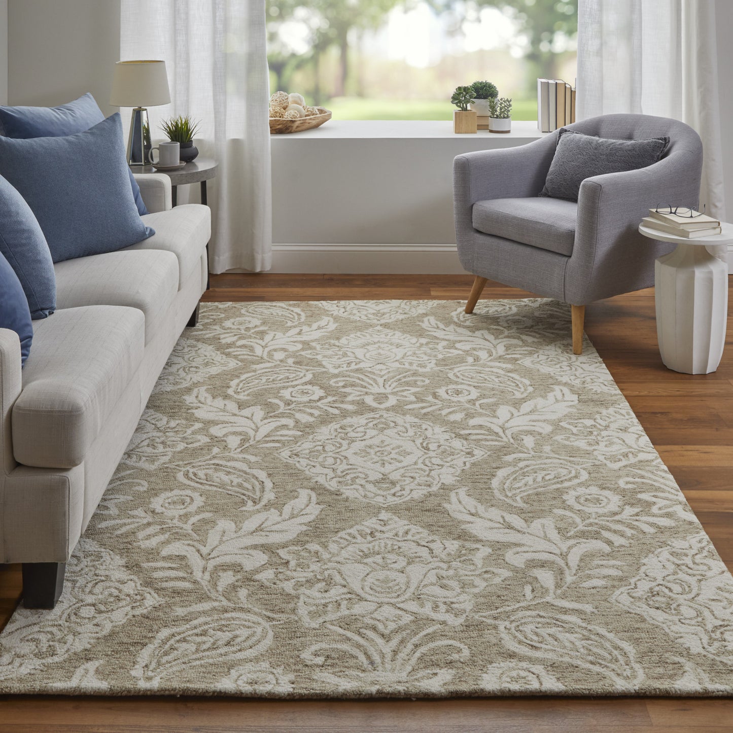 9' X 12' Blue And Ivory Wool Paisley Tufted Handmade Stain Resistant Area Rug