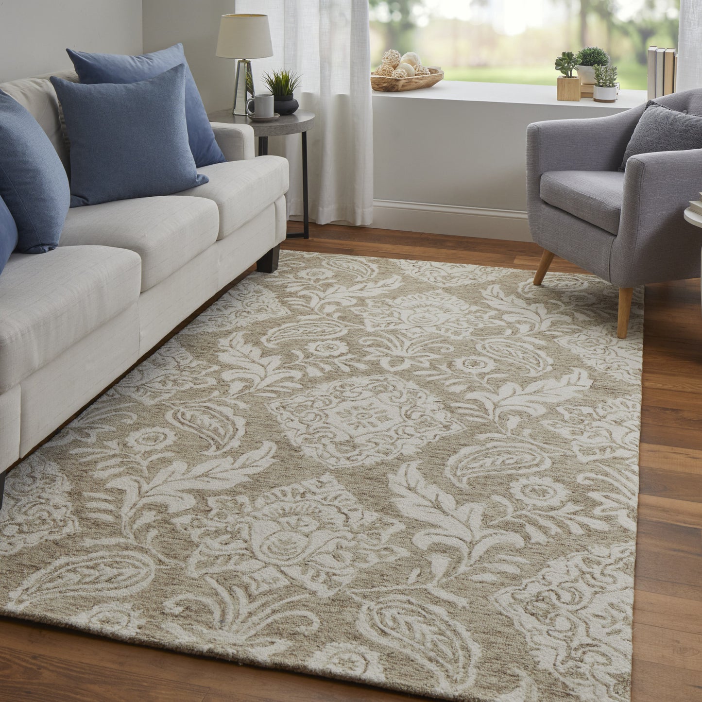 9' X 12' Blue And Ivory Wool Paisley Tufted Handmade Stain Resistant Area Rug