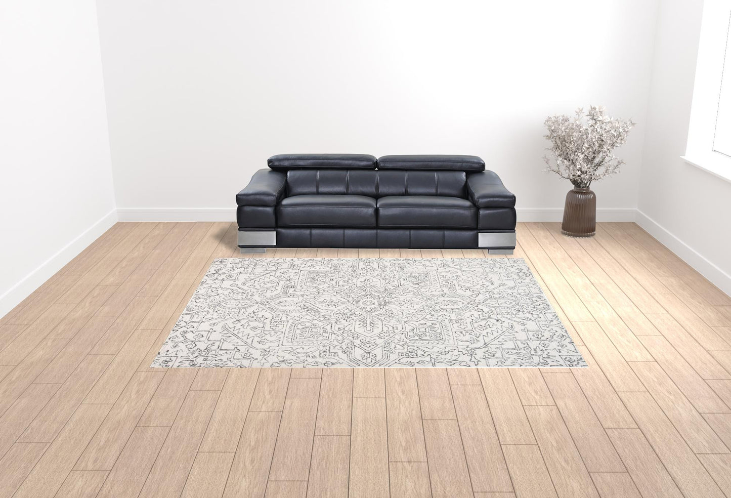 5' X 8' Ivory And Brown Wool Floral Tufted Handmade Stain Resistant Area Rug