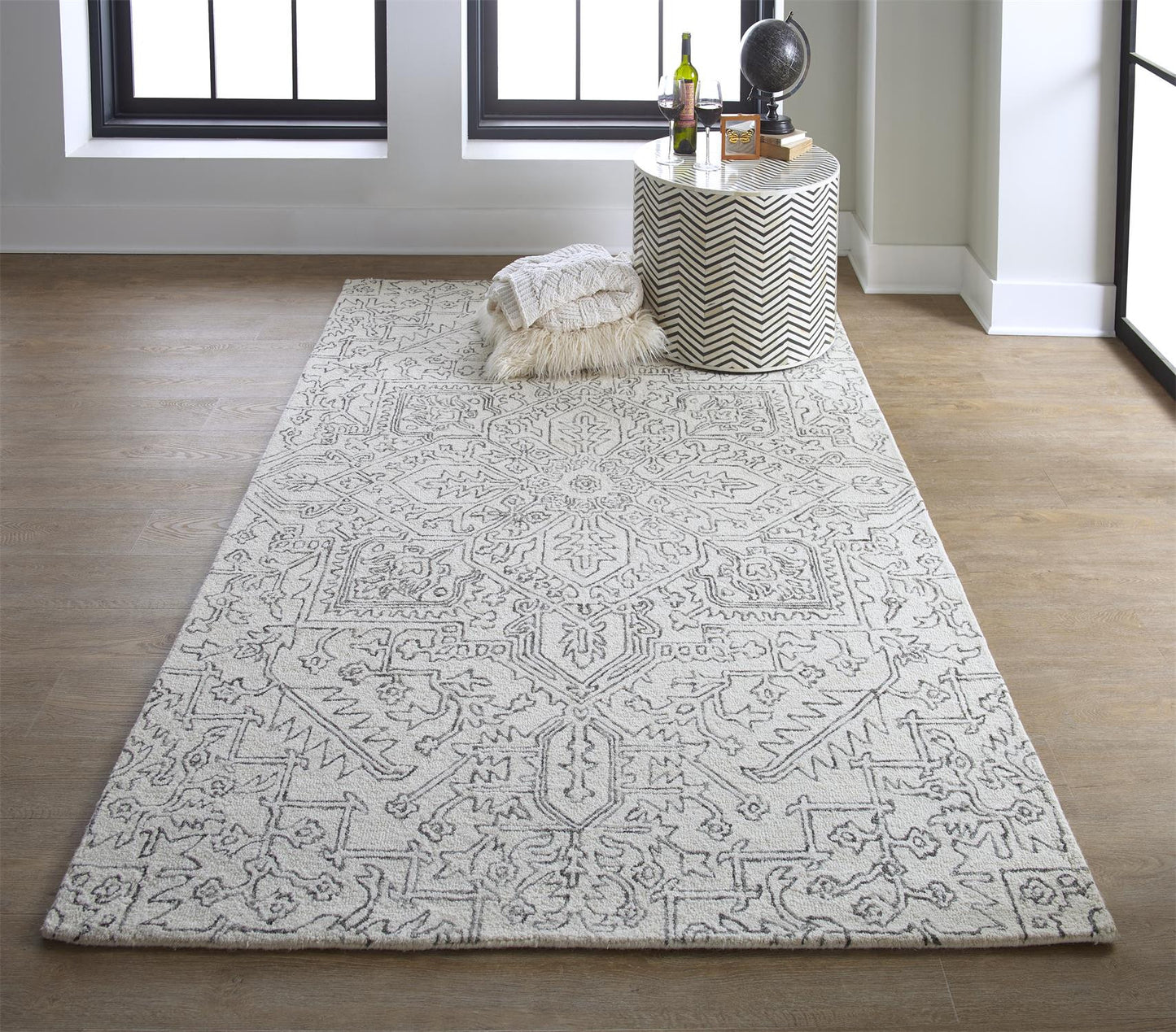 5' X 8' Ivory And Brown Wool Floral Tufted Handmade Stain Resistant Area Rug