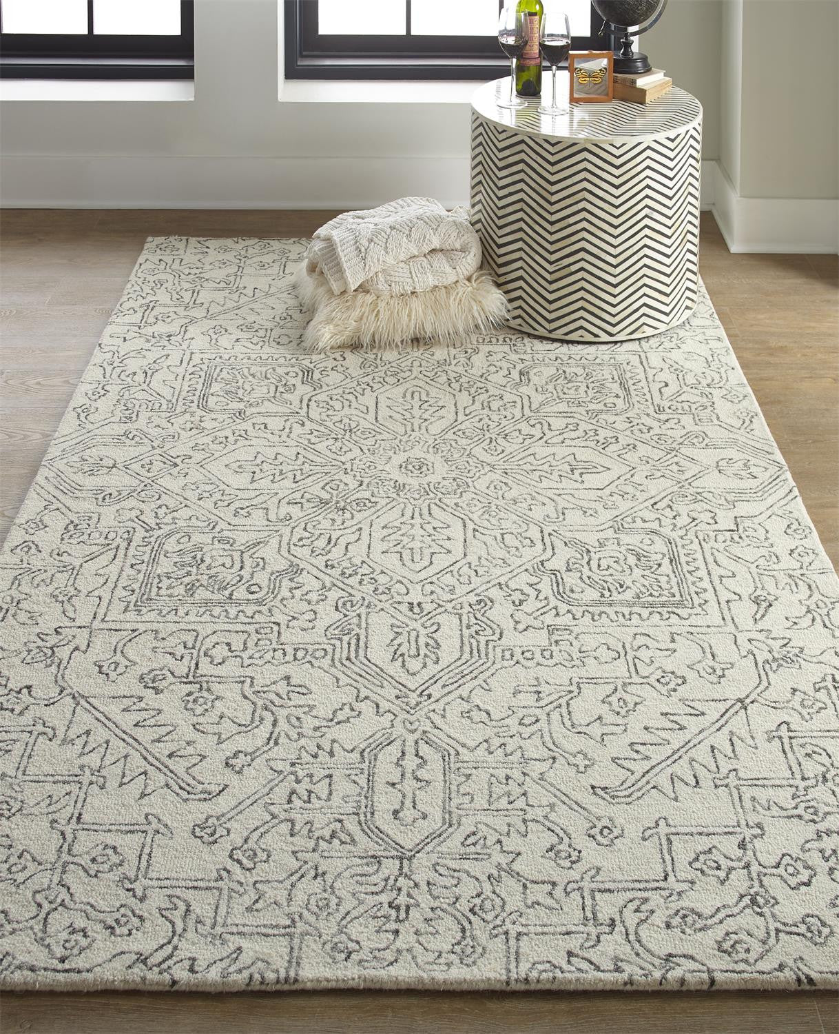 5' X 8' Ivory And Brown Wool Floral Tufted Handmade Stain Resistant Area Rug