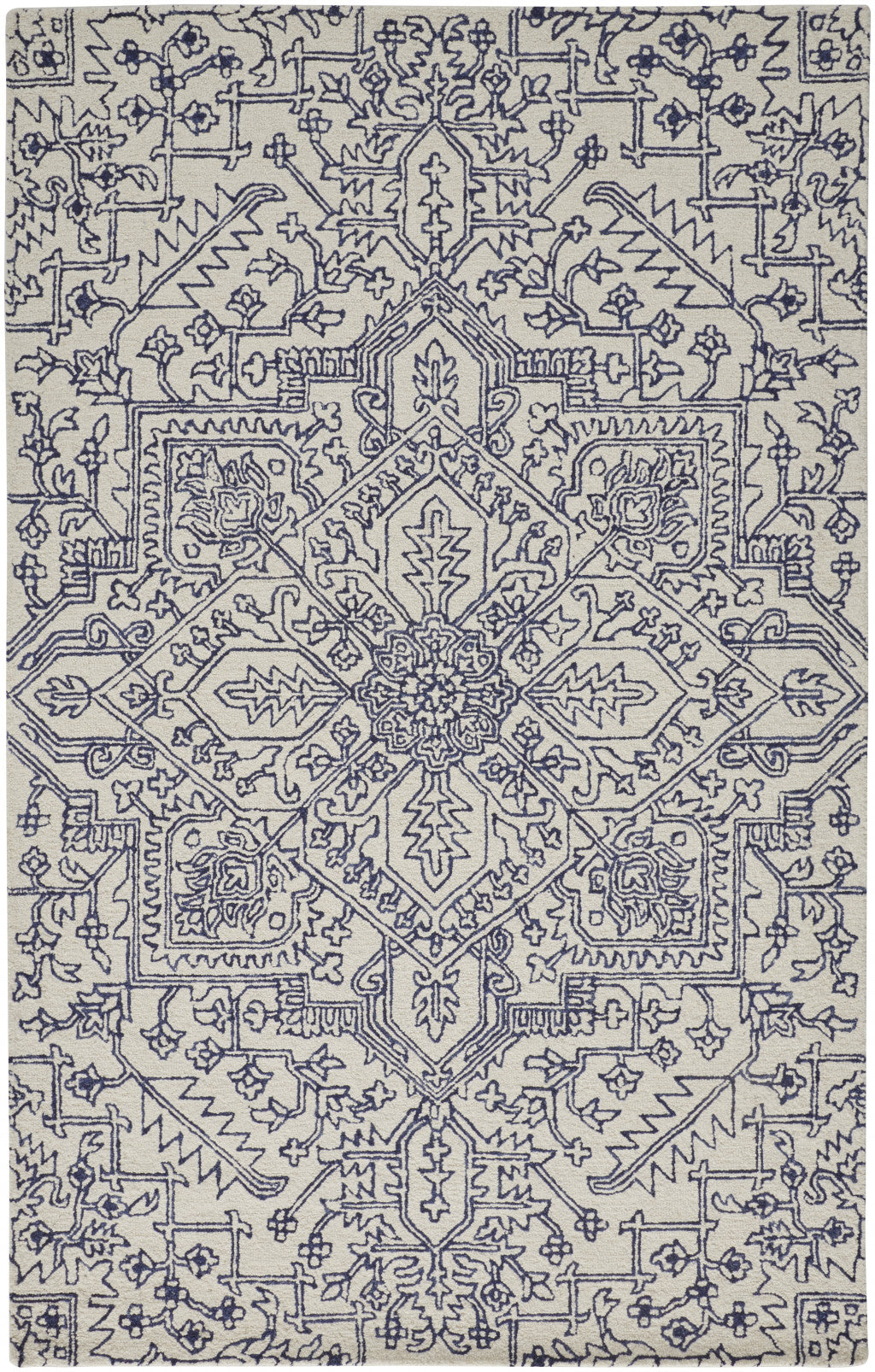 5' X 8' Ivory And Brown Wool Floral Tufted Handmade Stain Resistant Area Rug