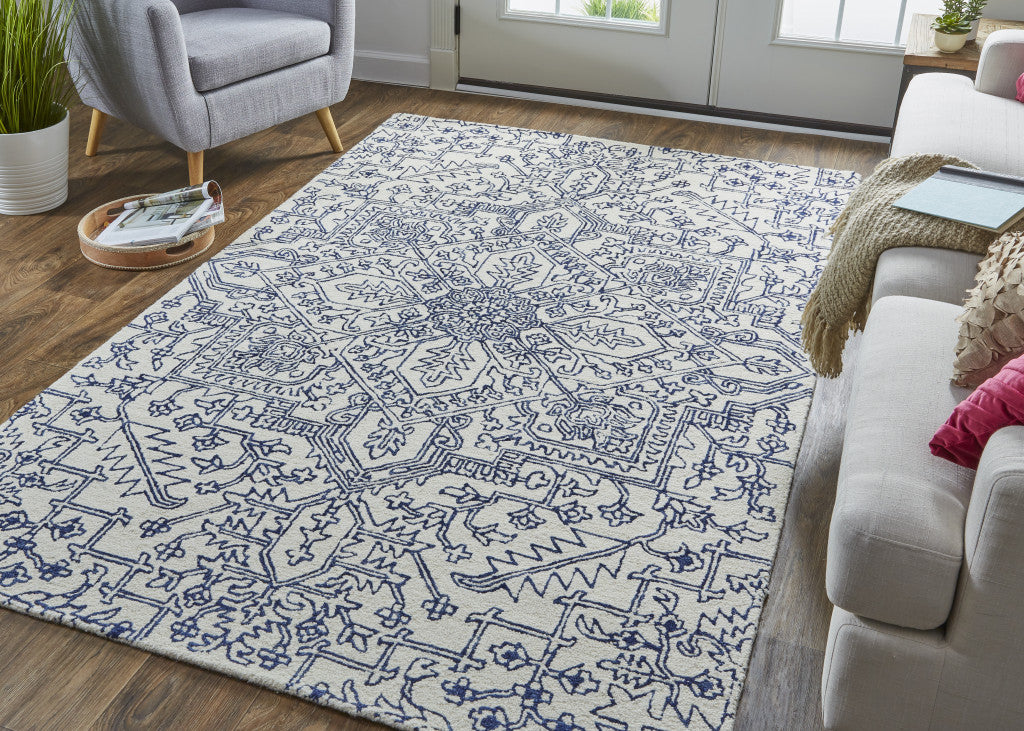 5' X 8' Ivory And Brown Wool Floral Tufted Handmade Stain Resistant Area Rug