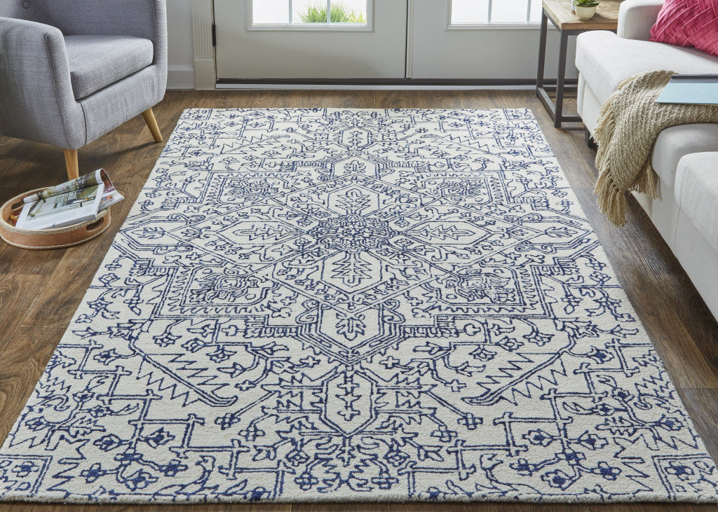 5' X 8' Ivory And Brown Wool Floral Tufted Handmade Stain Resistant Area Rug