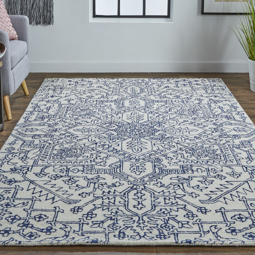 5' X 8' Ivory And Brown Wool Floral Tufted Handmade Stain Resistant Area Rug