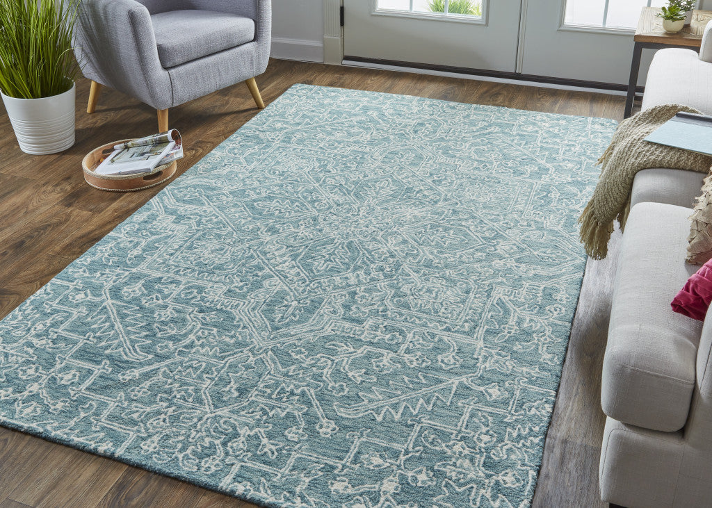 5' X 8' Ivory And Brown Wool Floral Tufted Handmade Stain Resistant Area Rug
