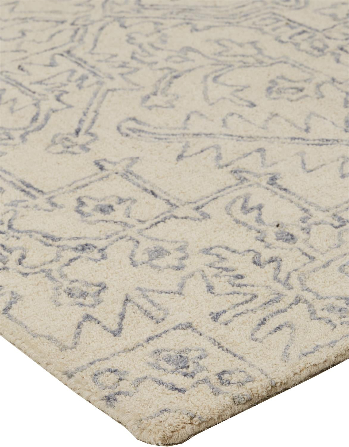 5' X 8' Ivory And Gray Wool Floral Tufted Handmade Stain Resistant Area Rug