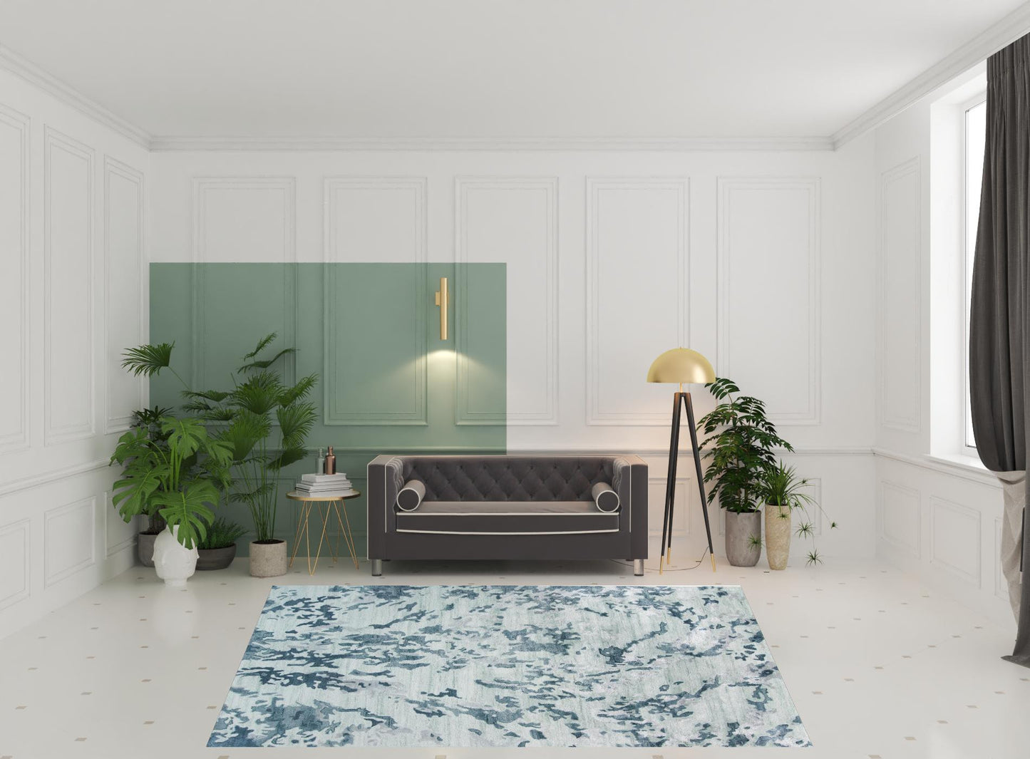 5' X 8' Blue Green And Silver Abstract Tufted Handmade Area Rug
