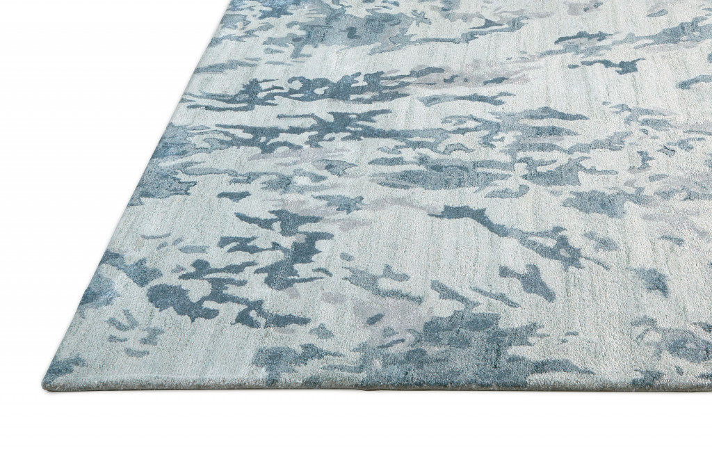 5' X 8' Blue Green And Silver Abstract Tufted Handmade Area Rug