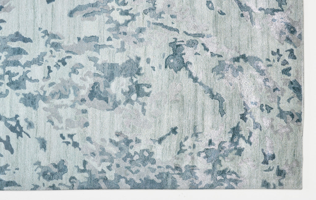 5' X 8' Blue Green And Silver Abstract Tufted Handmade Area Rug