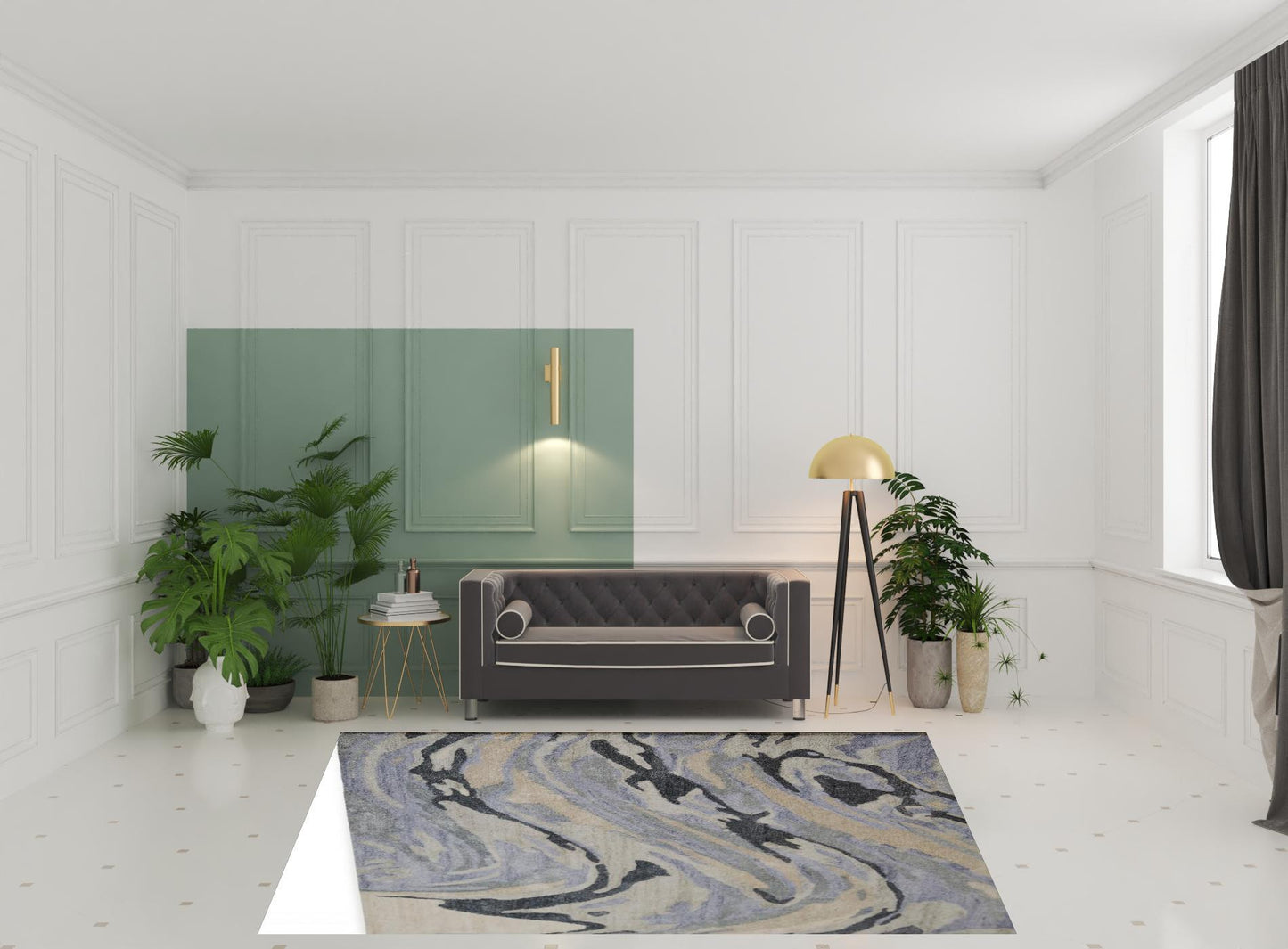 5' X 8' Blue Gray And Taupe Abstract Tufted Handmade Area Rug