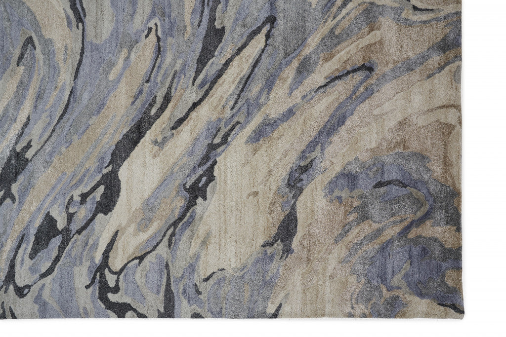 5' X 8' Blue Gray And Taupe Abstract Tufted Handmade Area Rug