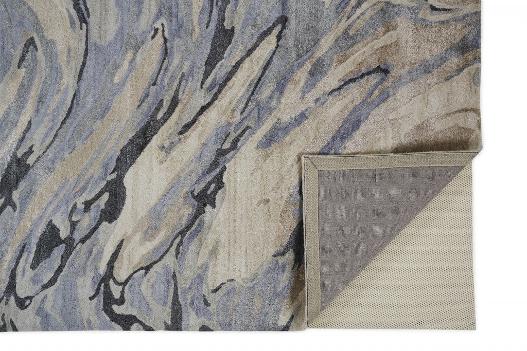 5' X 8' Blue Gray And Taupe Abstract Tufted Handmade Area Rug