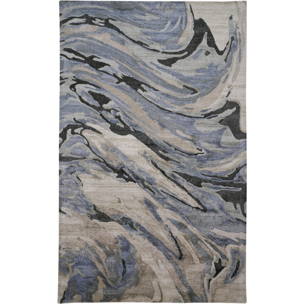 5' X 8' Blue Gray And Taupe Abstract Tufted Handmade Area Rug