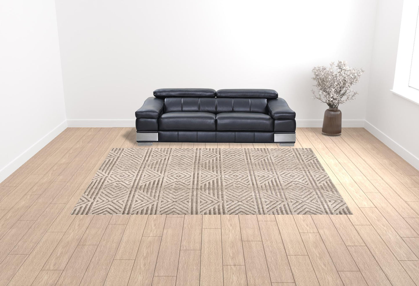 4' X 6' Tan Ivory And Brown Geometric Stain Resistant Area Rug