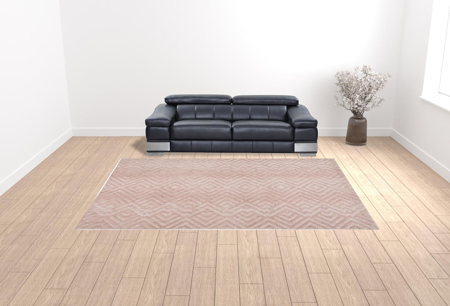 4' X 6' Pink And Ivory Geometric Stain Resistant Area Rug