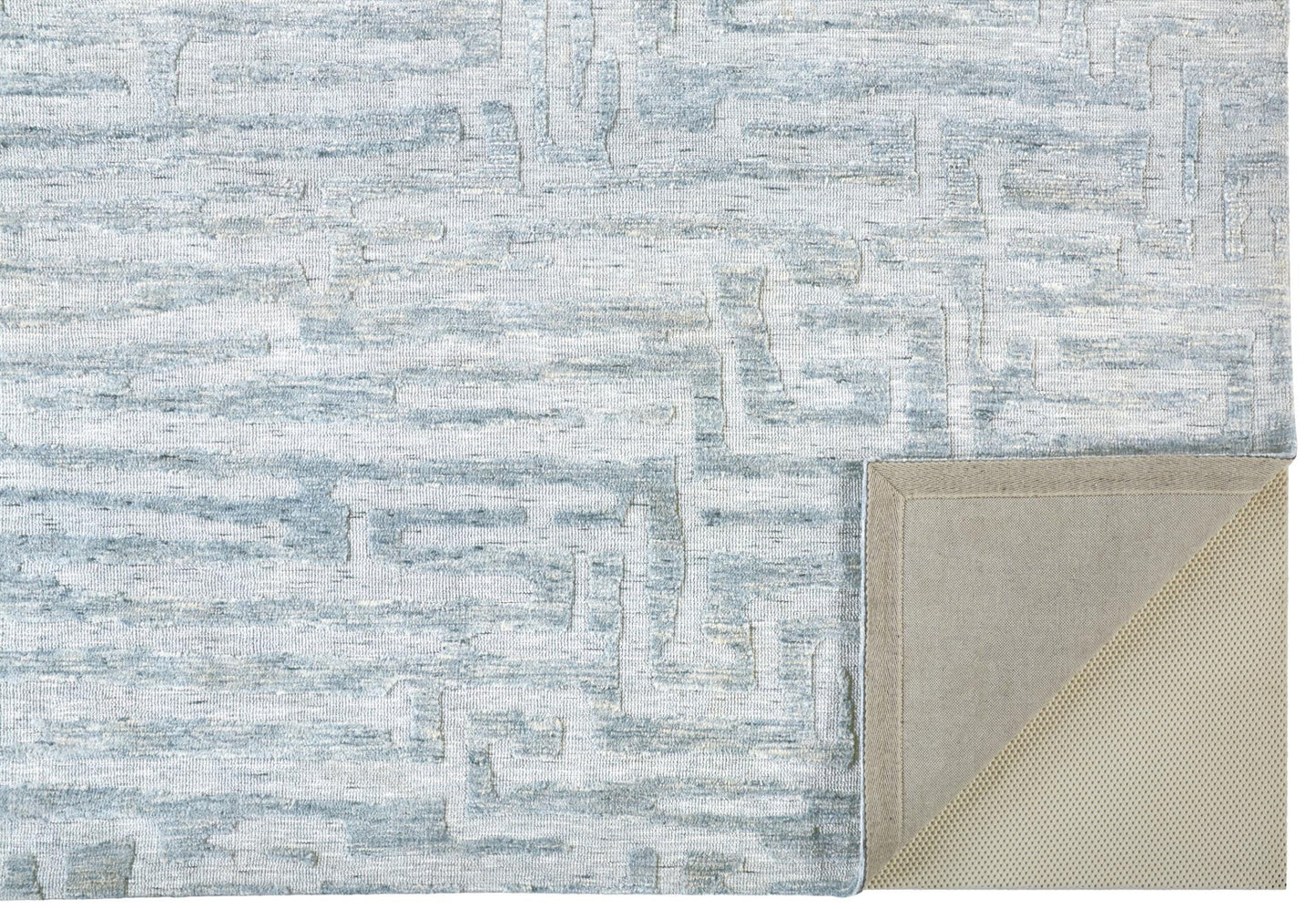 4' X 6' Blue Ivory And Gray Geometric Stain Resistant Area Rug