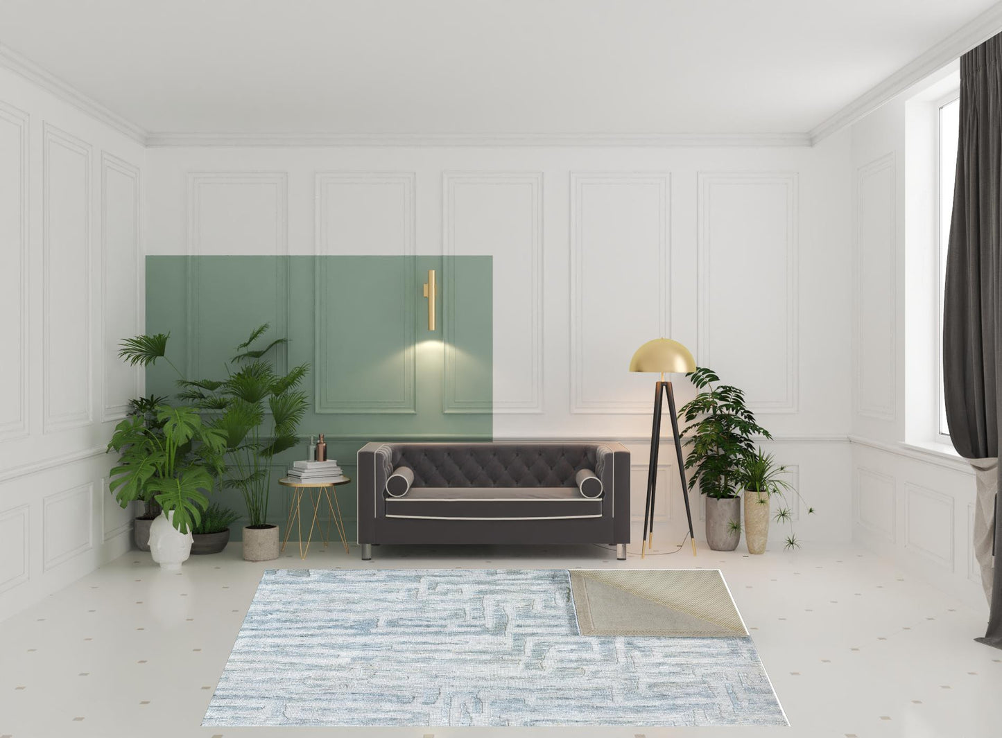 4' X 6' Blue Ivory And Gray Geometric Stain Resistant Area Rug