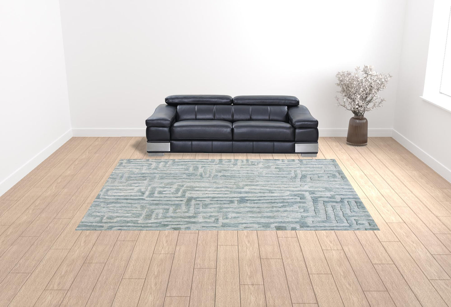 4' X 6' Blue Ivory And Gray Geometric Stain Resistant Area Rug