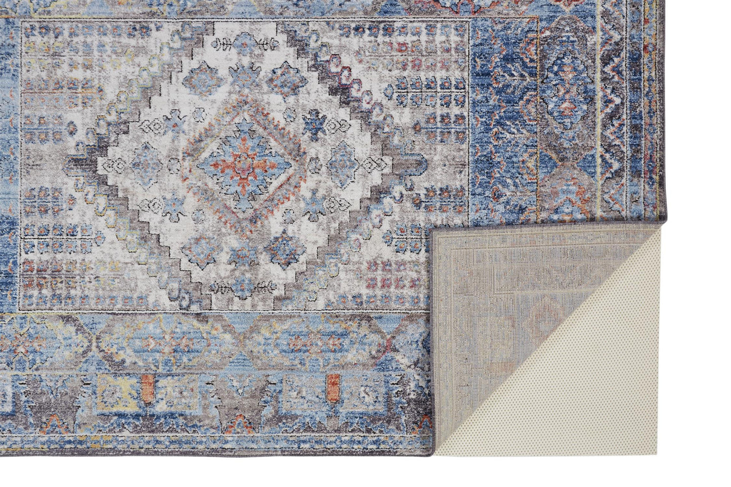 4' X 6' Blue Gray And Ivory Floral Stain Resistant Area Rug