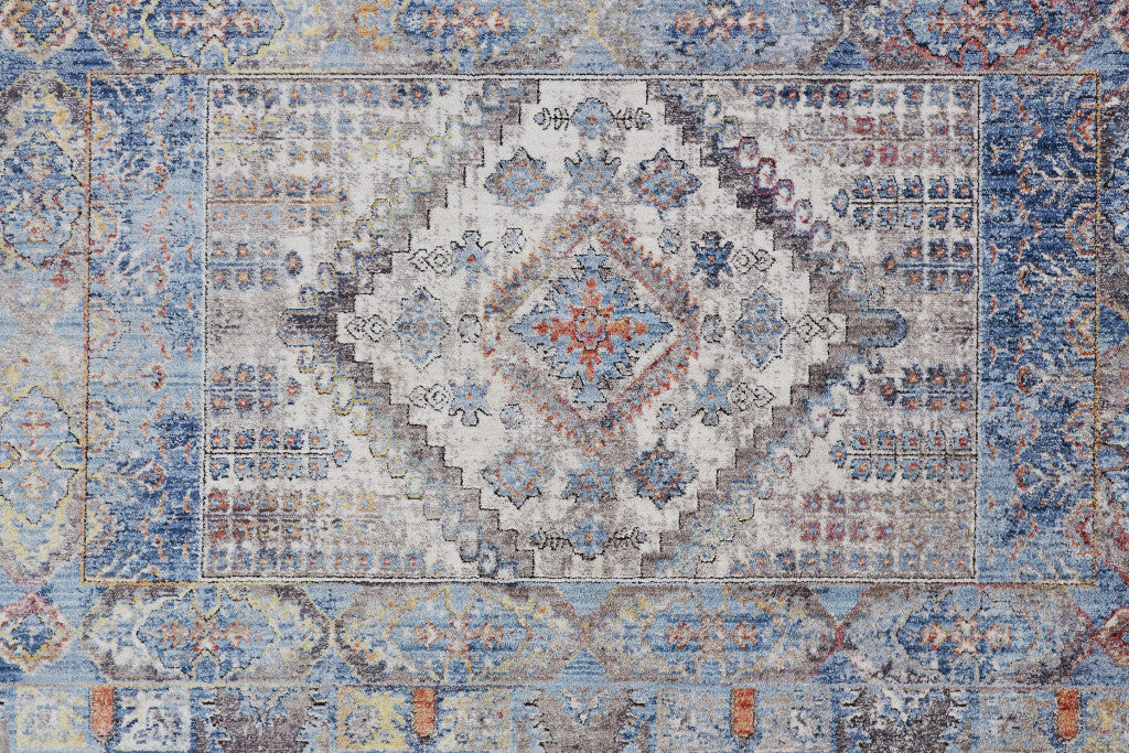 4' X 6' Blue Gray And Ivory Floral Stain Resistant Area Rug