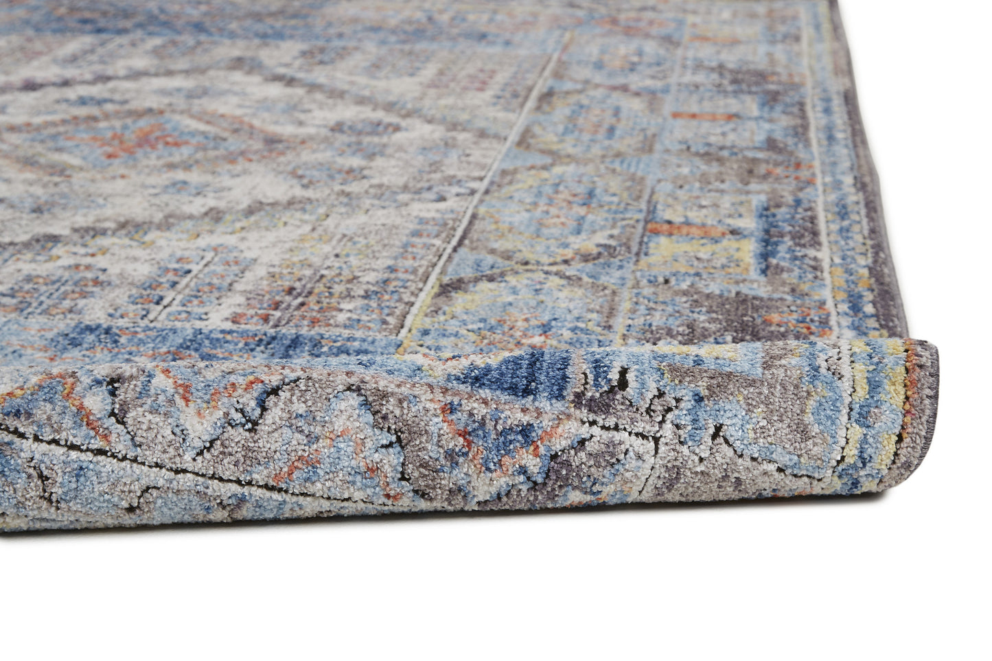 4' X 6' Blue Gray And Ivory Floral Stain Resistant Area Rug