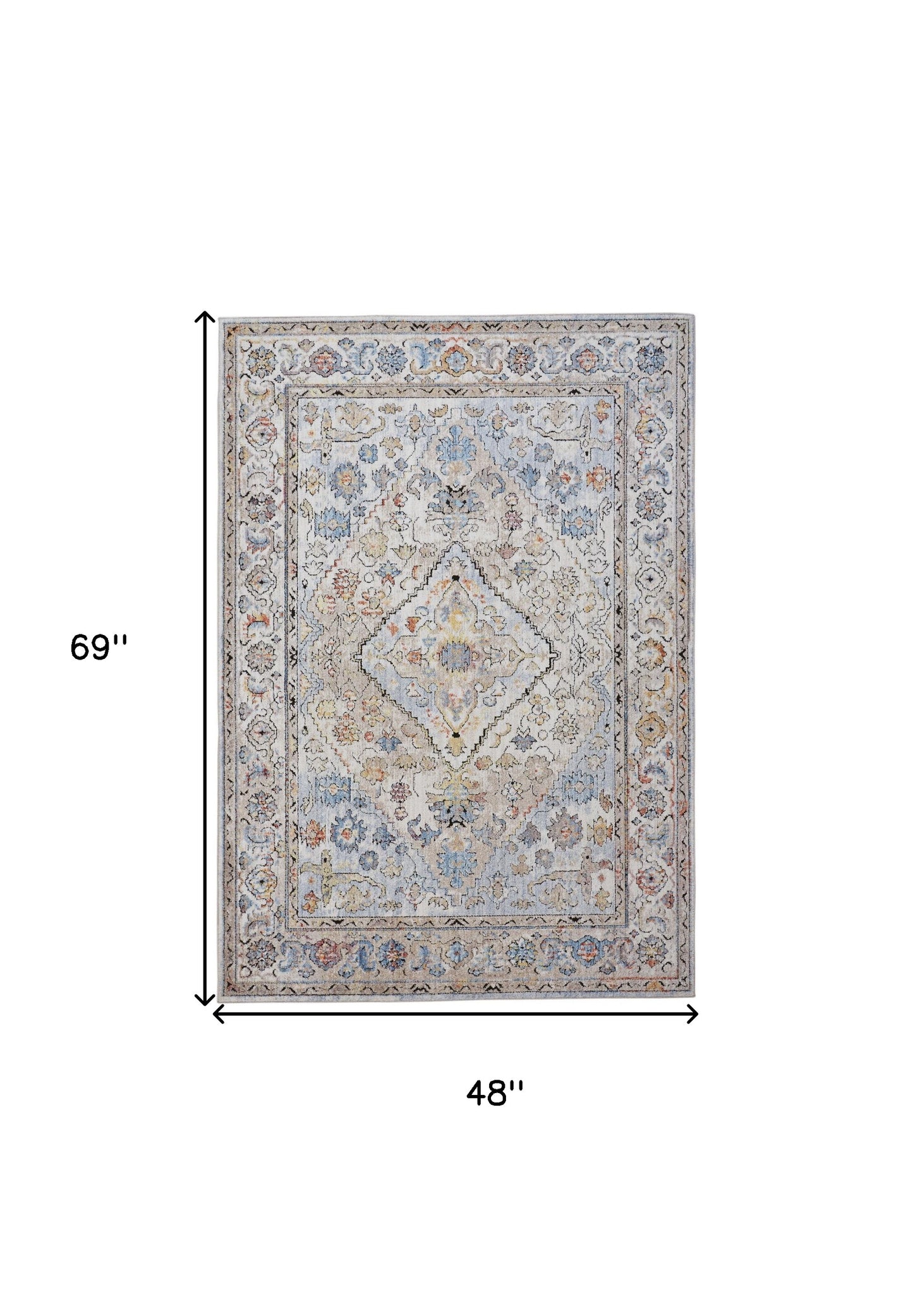 4' X 6' Taupe Blue And Gray Floral Stain Resistant Area Rug