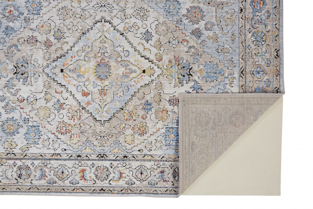 4' X 6' Taupe Blue And Gray Floral Stain Resistant Area Rug
