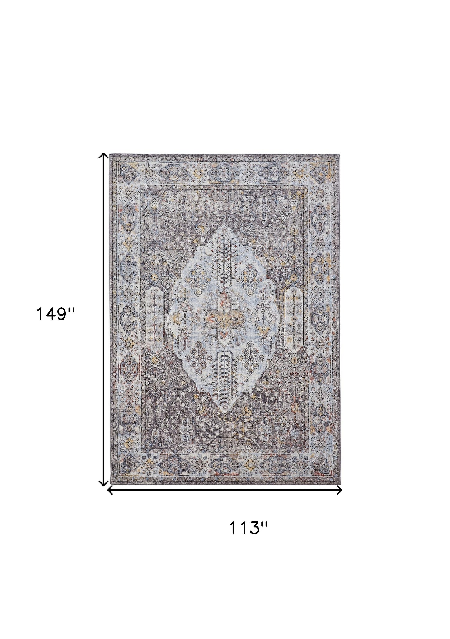 10' X 13' Gray Blue And Gold Floral Stain Resistant Area Rug