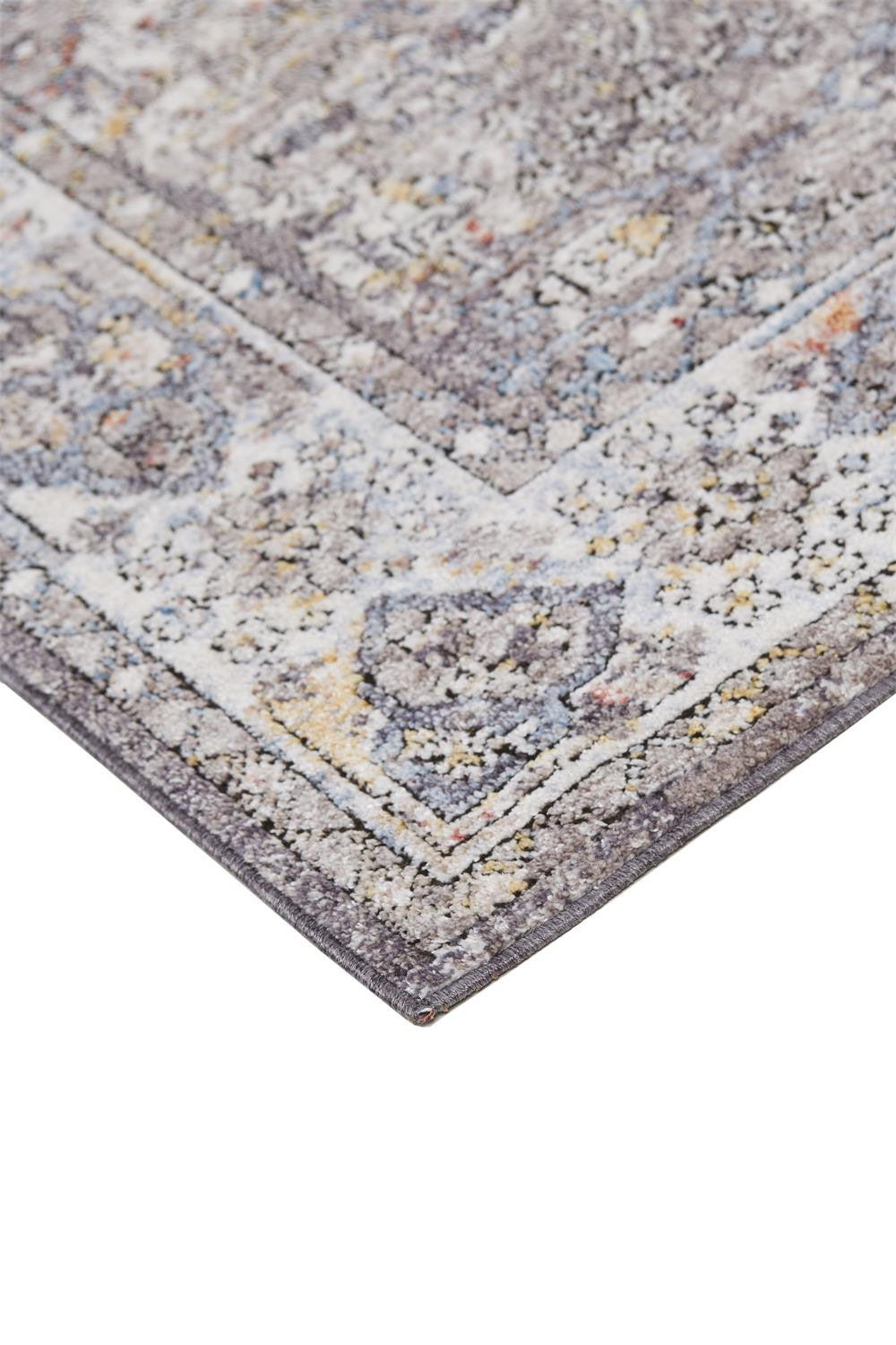10' X 13' Gray Blue And Gold Floral Stain Resistant Area Rug