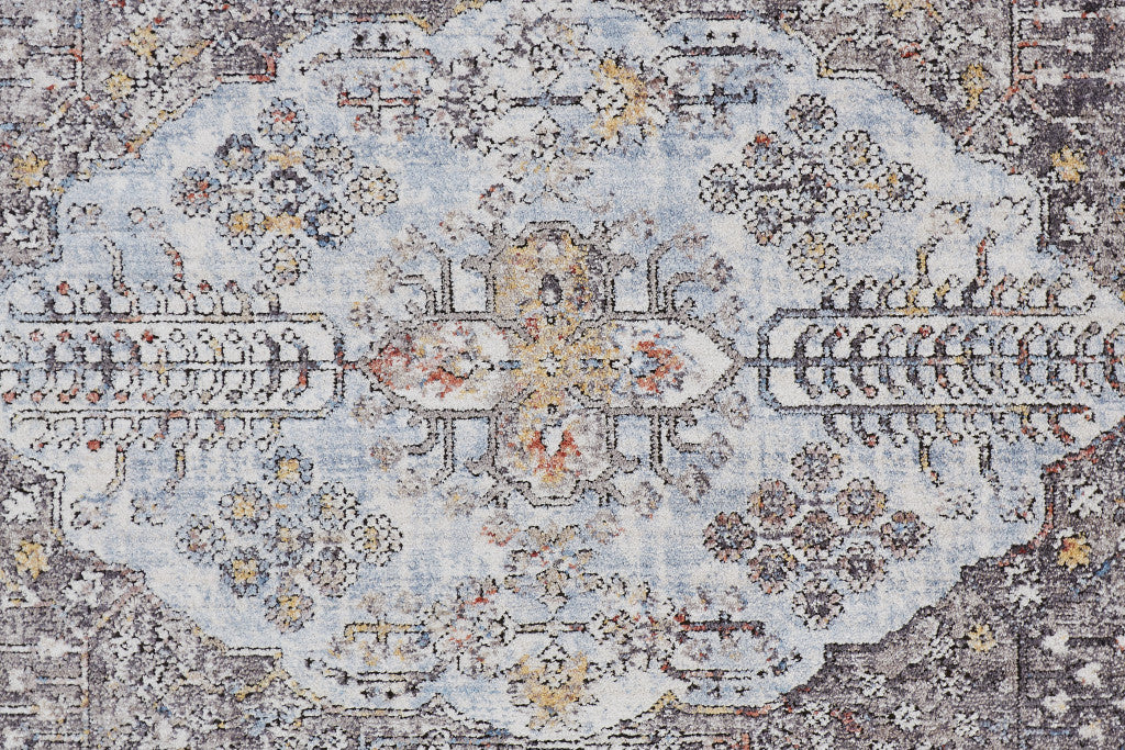 10' X 13' Gray Blue And Gold Floral Stain Resistant Area Rug