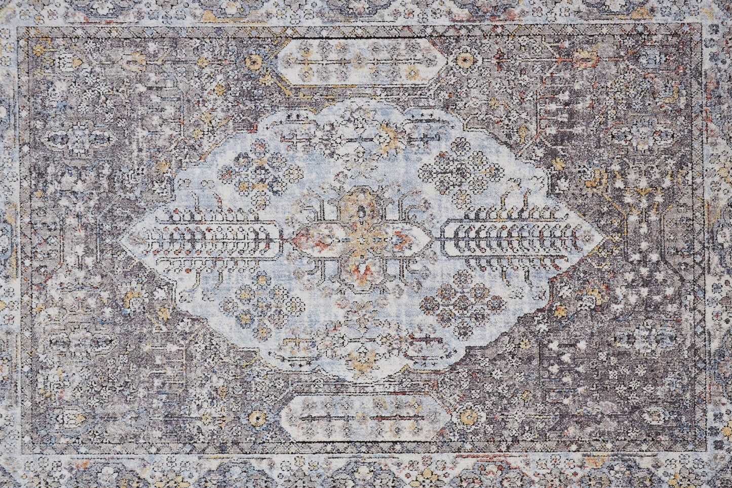 10' X 13' Gray Blue And Gold Floral Stain Resistant Area Rug
