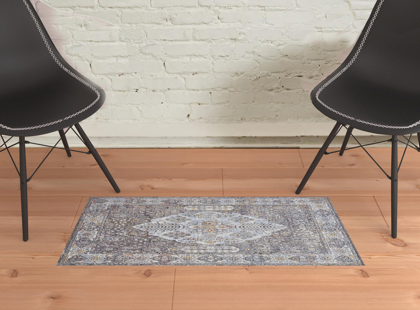 10' X 13' Gray Blue And Gold Floral Stain Resistant Area Rug