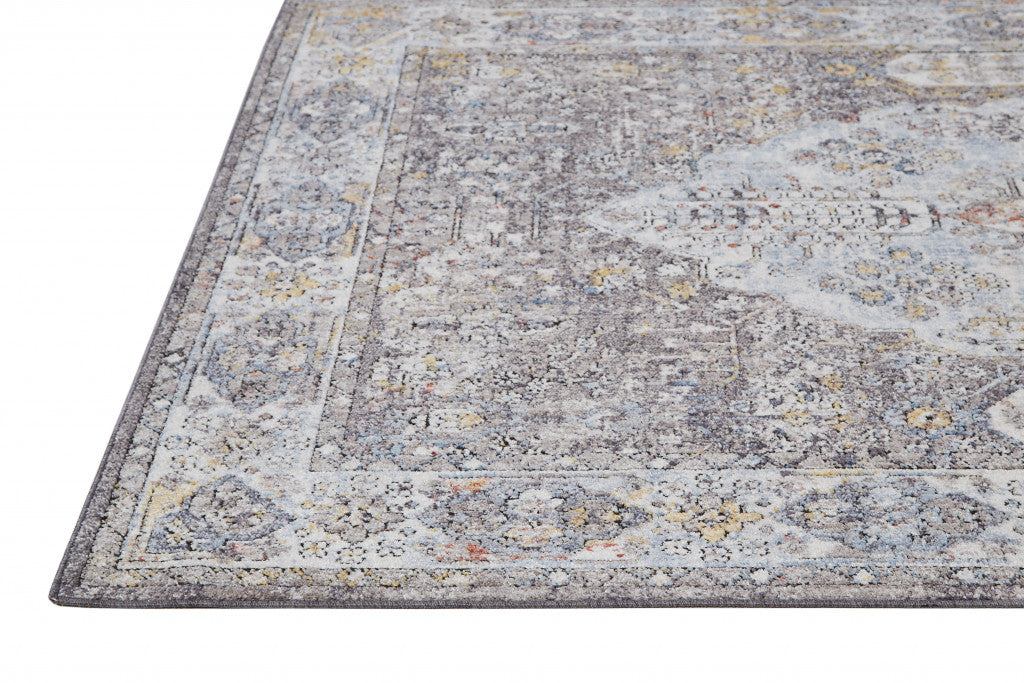 10' X 13' Gray Blue And Gold Floral Stain Resistant Area Rug
