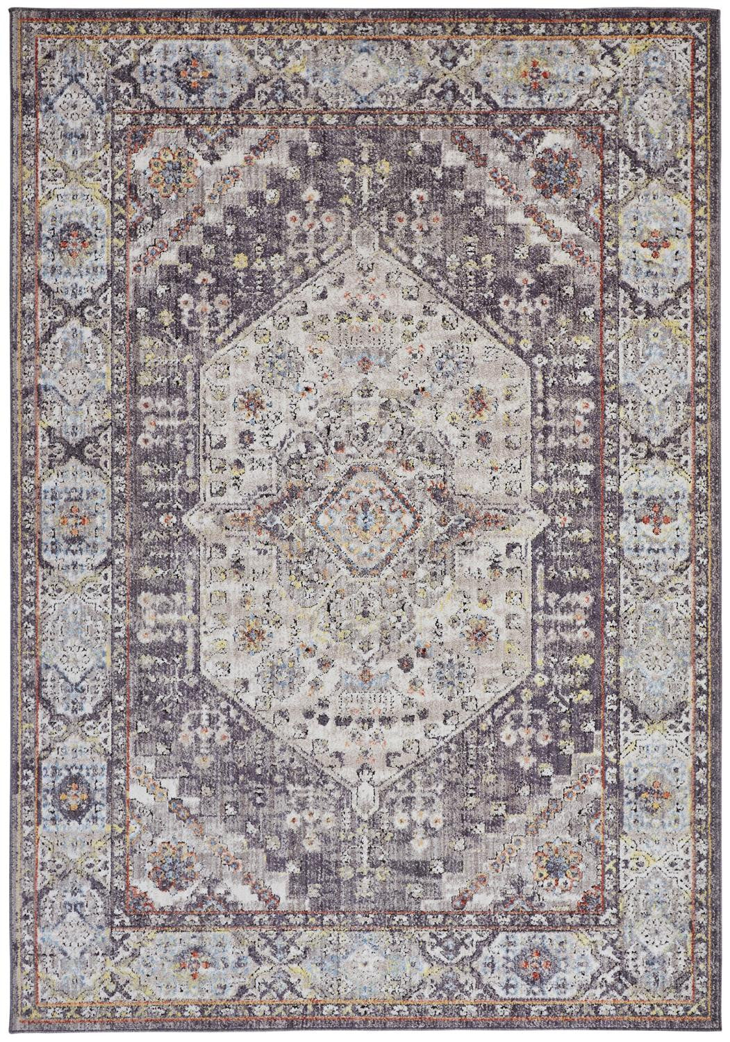 4' X 6' Purple Gray And Ivory Abstract Stain Resistant Area Rug