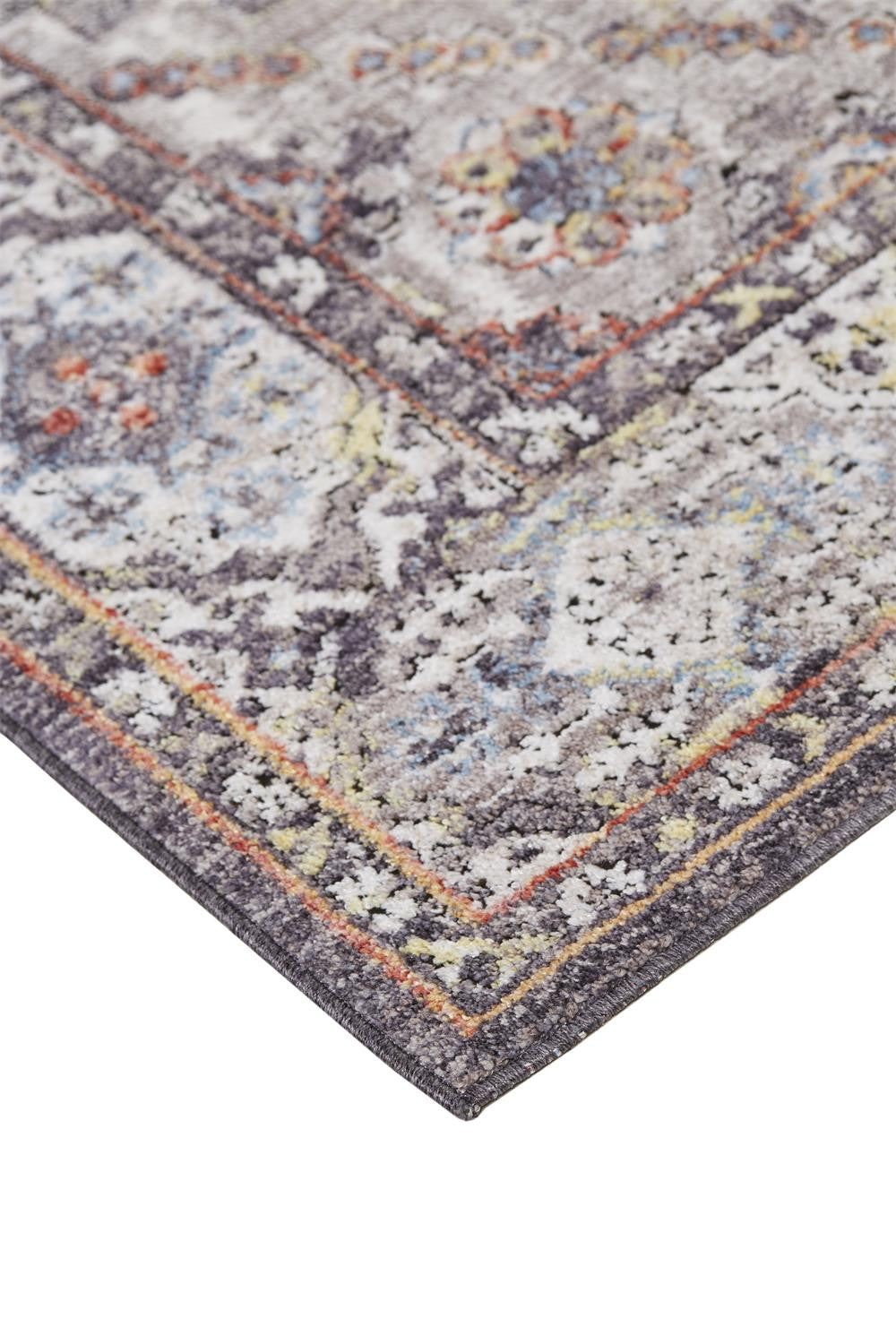 4' X 6' Purple Gray And Ivory Abstract Stain Resistant Area Rug
