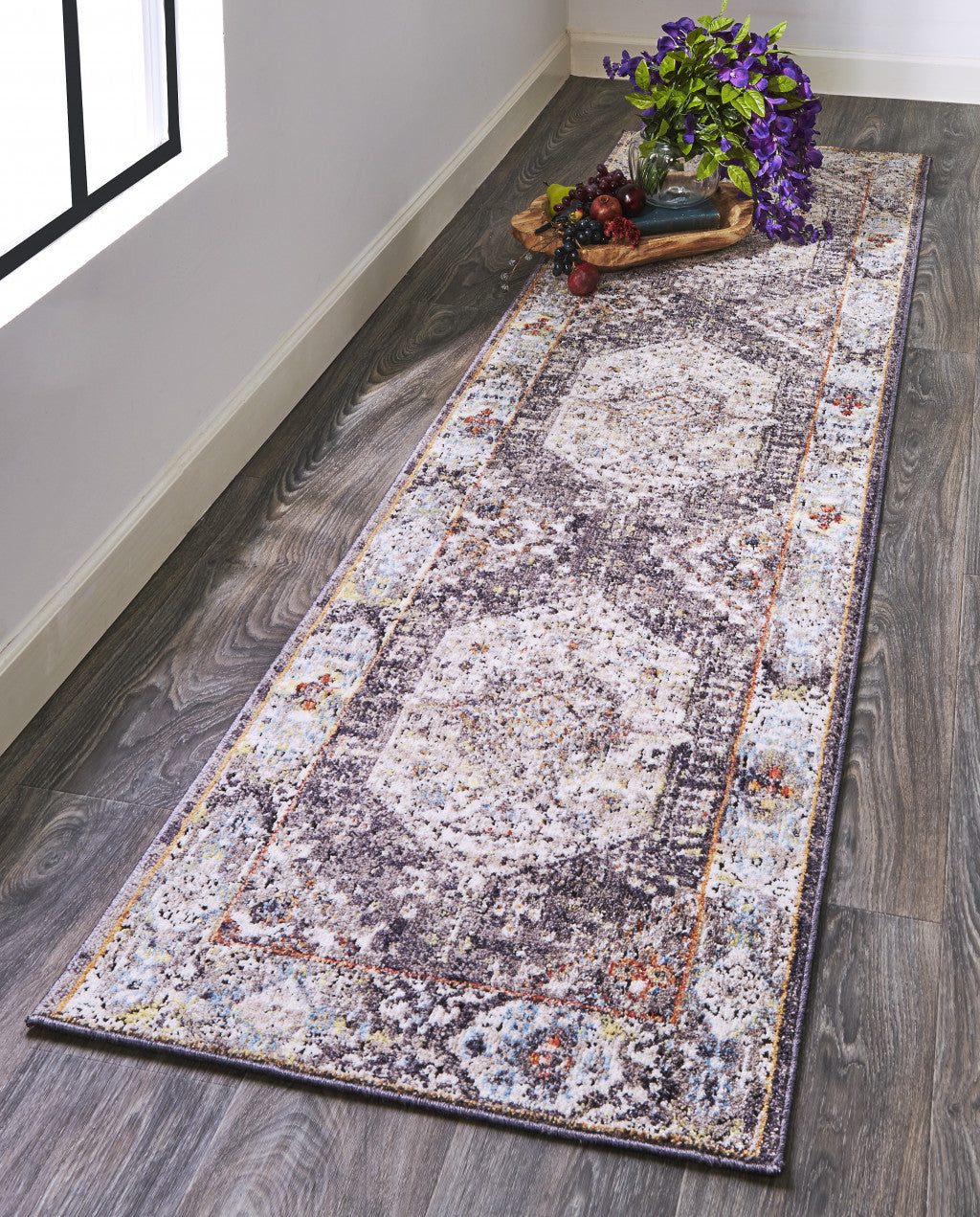 4' X 6' Purple Gray And Ivory Abstract Stain Resistant Area Rug