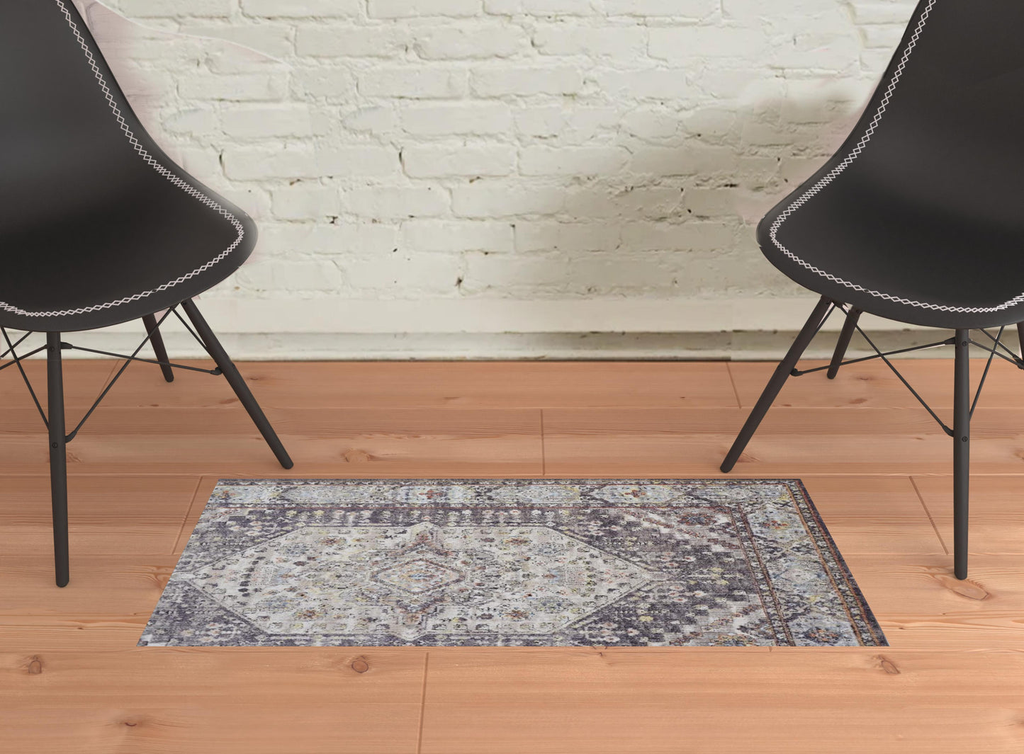 4' X 6' Purple Gray And Ivory Abstract Stain Resistant Area Rug