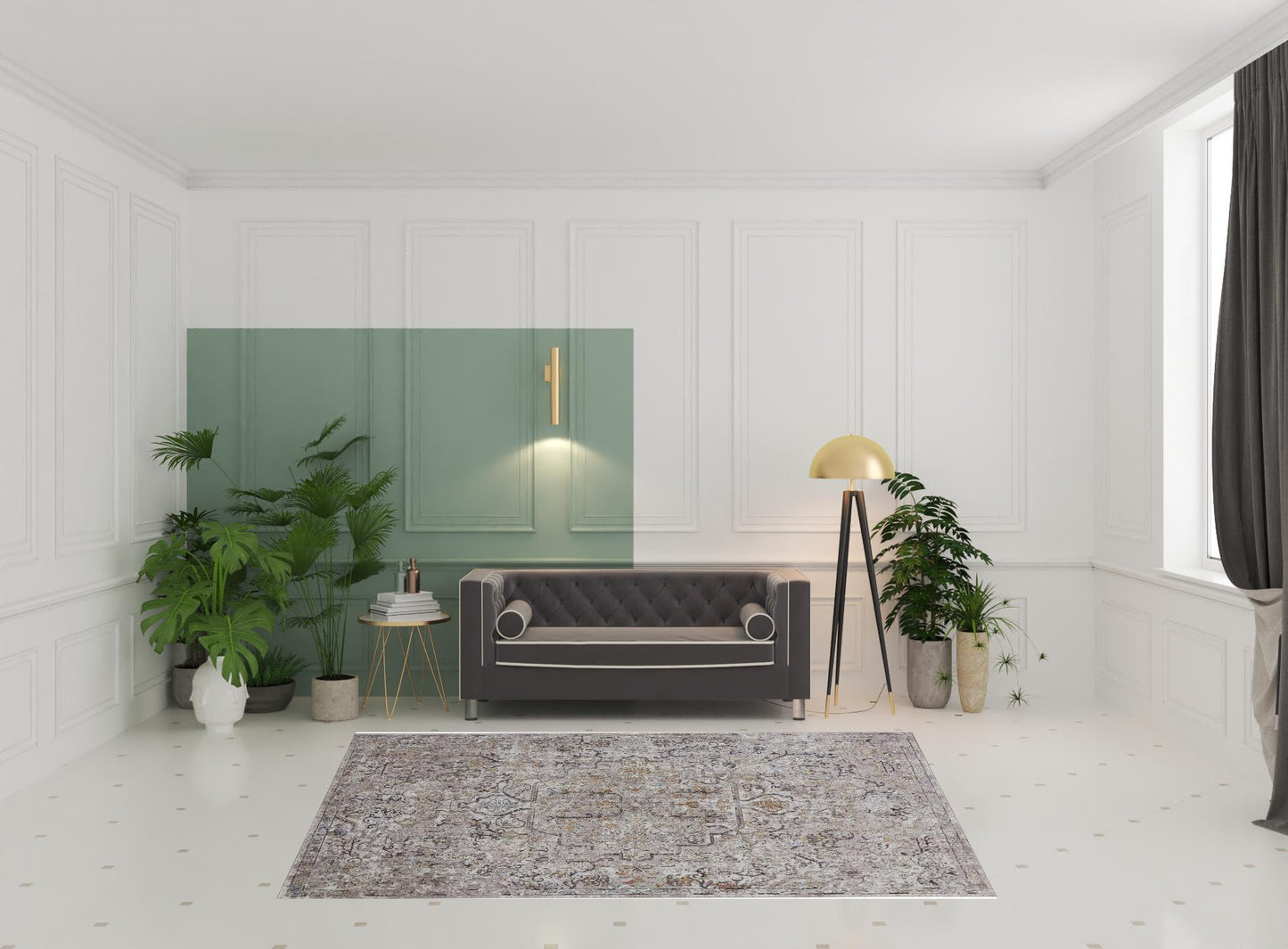 4' X 6' Gray Taupe And Yellow Abstract Stain Resistant Area Rug