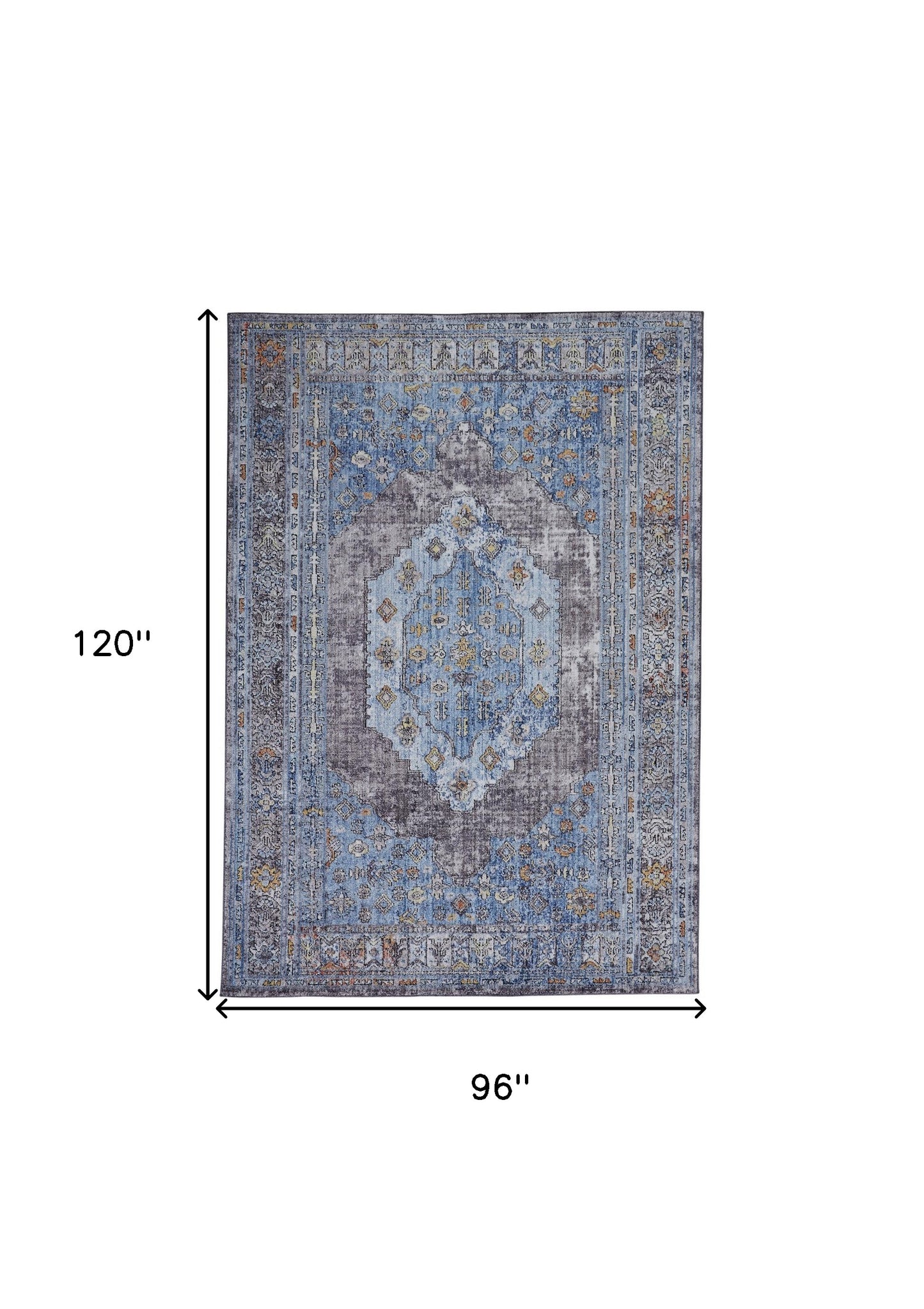 5' X 8' Blue Gray And Gold Floral Stain Resistant Area Rug