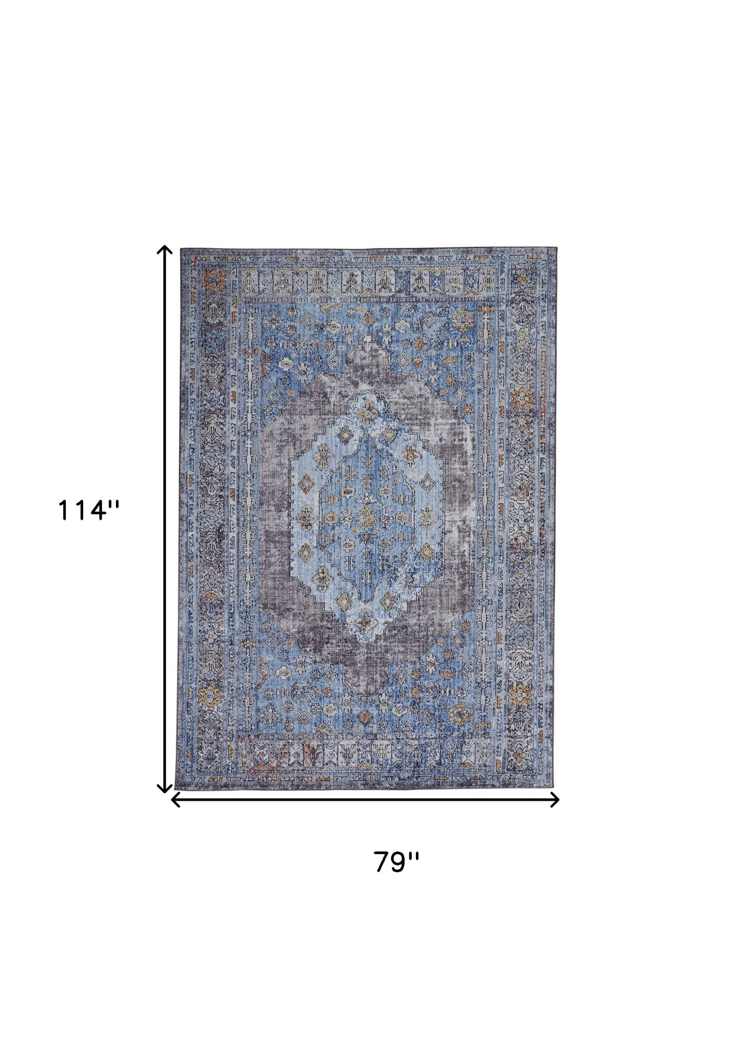 5' X 8' Blue Gray And Gold Floral Stain Resistant Area Rug