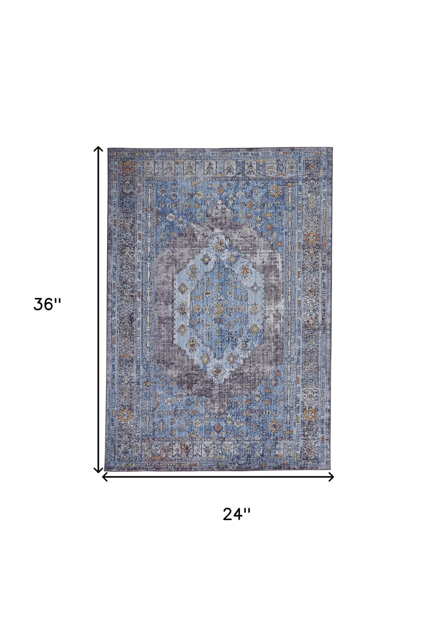 5' X 8' Blue Gray And Gold Floral Stain Resistant Area Rug