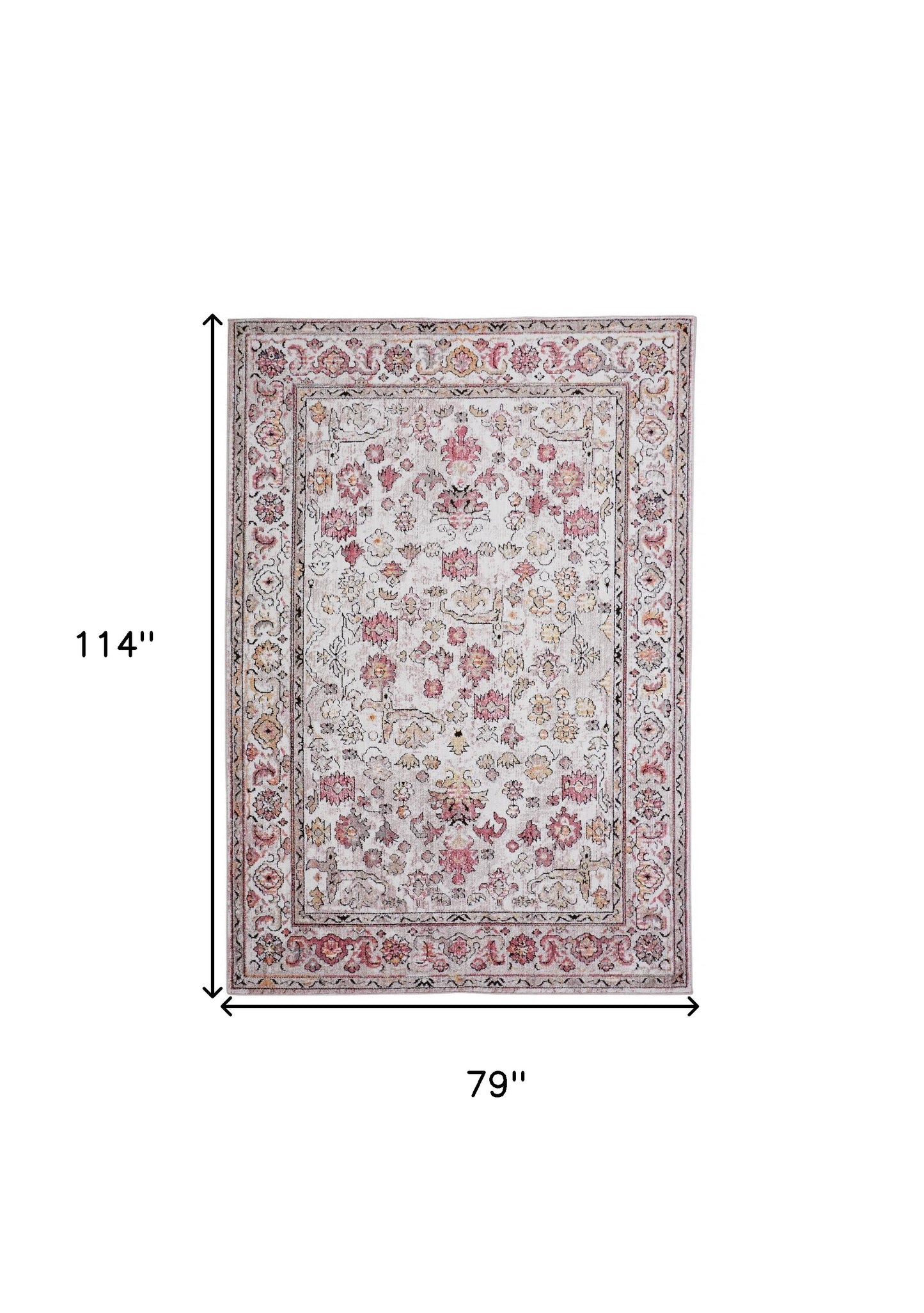4' X 6' Ivory Pink And Gray Floral Stain Resistant Area Rug
