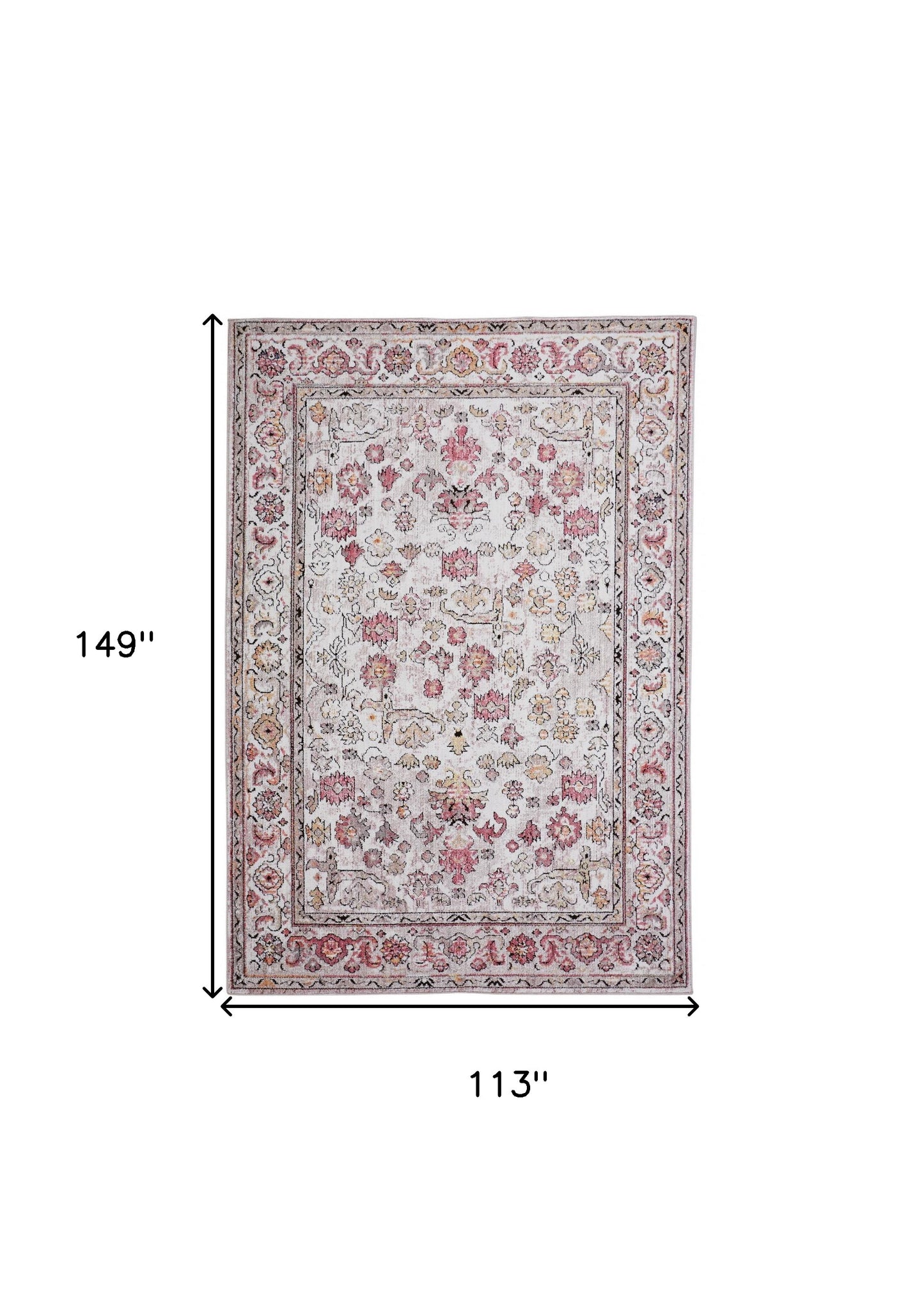 4' X 6' Ivory Pink And Gray Floral Stain Resistant Area Rug