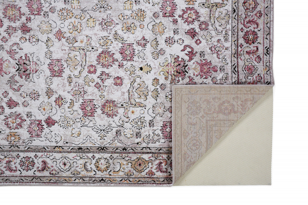 4' X 6' Ivory Pink And Gray Floral Stain Resistant Area Rug